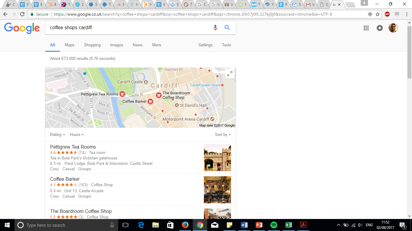 Example local SEO search results